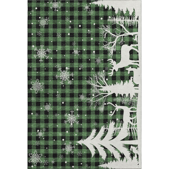 10' X 14' Gingham Washable Area Rug With UV Protection (702311) - Green / Black / Ivory