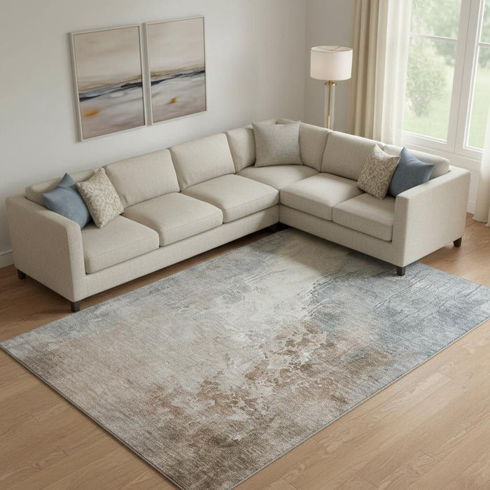 10' X 14' Abstract Washable Area Rug With UV Protection (705479) - Rust / Gray / Ivory