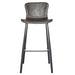 Set of two gray and black steel low-back bar height chairs by HomeRoots, with modern design and padded seats.