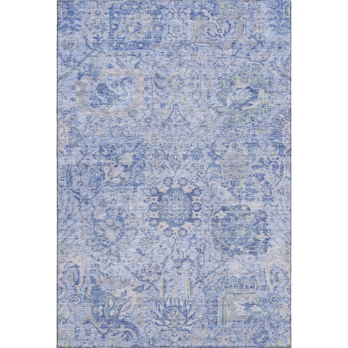 10' X 14' Damask Washable Area Rug With UV Protection (684346) - Sky Blue / Gray / Ivory