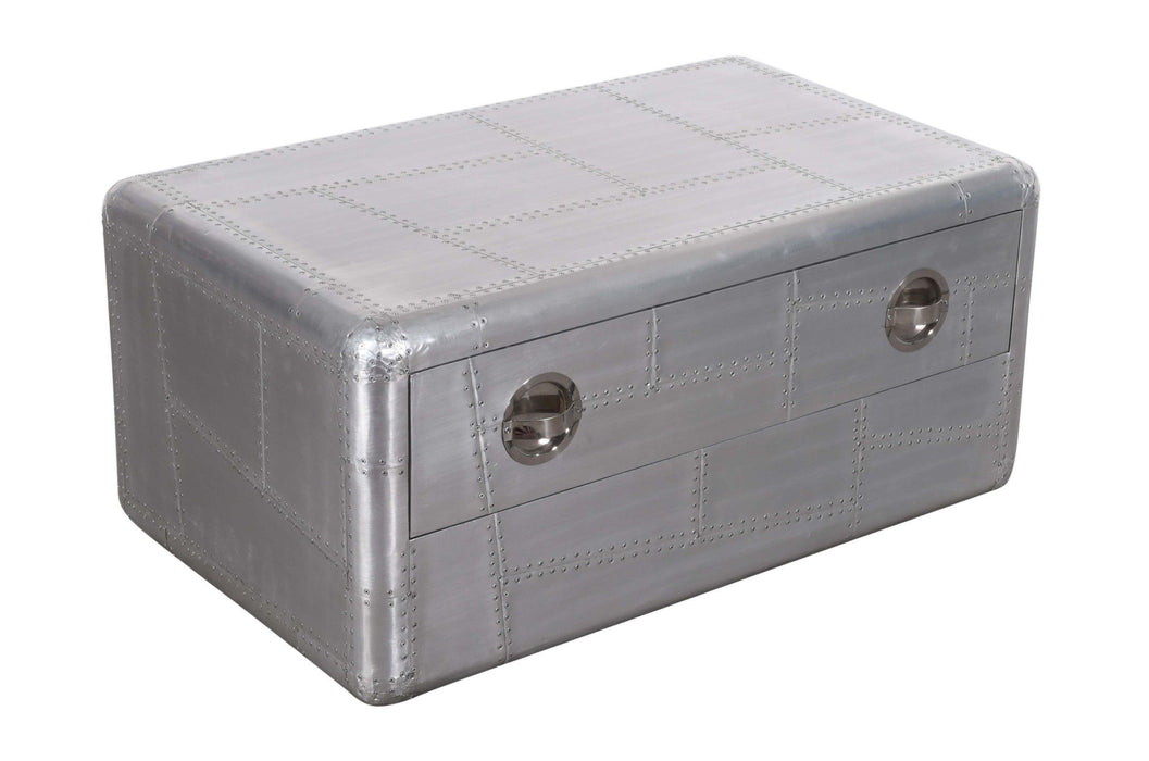 40" Aluminum Aviation Style Coffee Table With Drawer - Silver