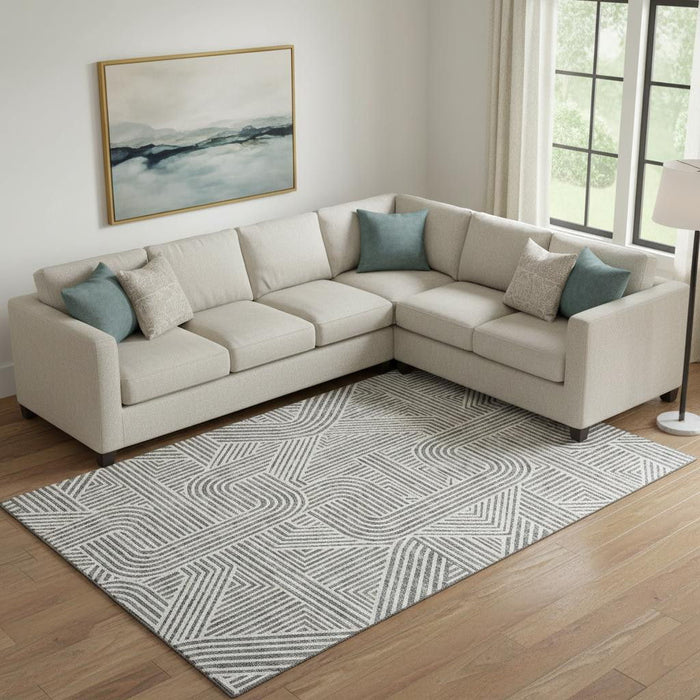 10' X 14' Abstract Geometric Washable Area Rug With UV Protection (672917) - Gray / Ivory