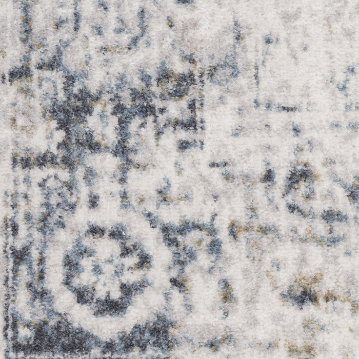 8' Floral Distressed Runner Rug (563981) - Ivory / Blue / Brown