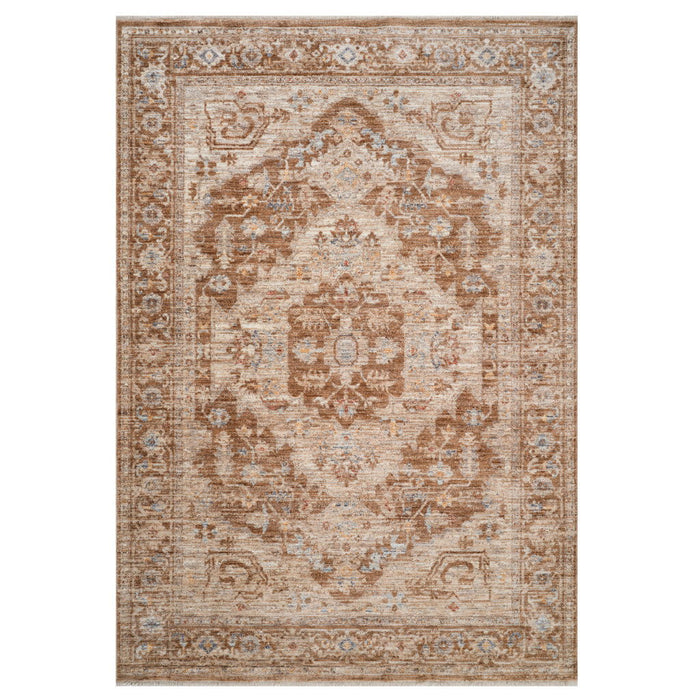 9' X 12' Floral Medallion Area Rug With Fringe - Sand And Brown