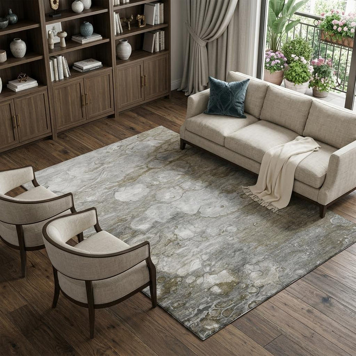 10' X 14' Abstract Washable Area Rug With UV Protection (692697) - Taupe / Ivory / Gray