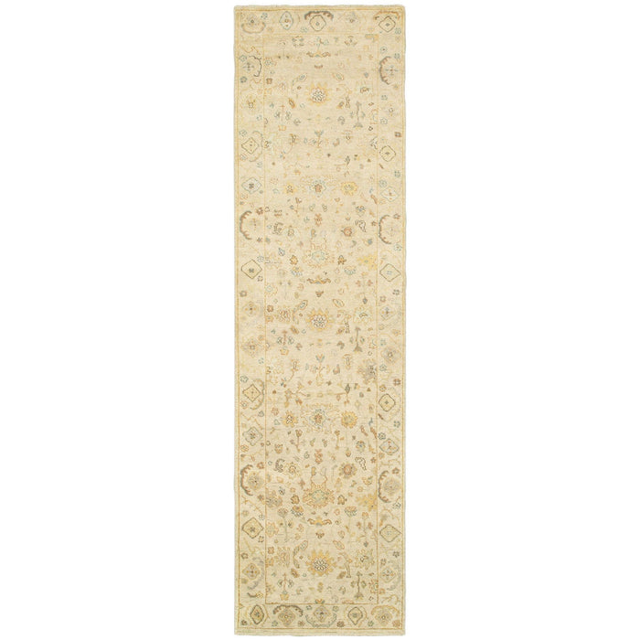 10' Wool Oriental Hand Knotted Runner Rug - Beige / Gray