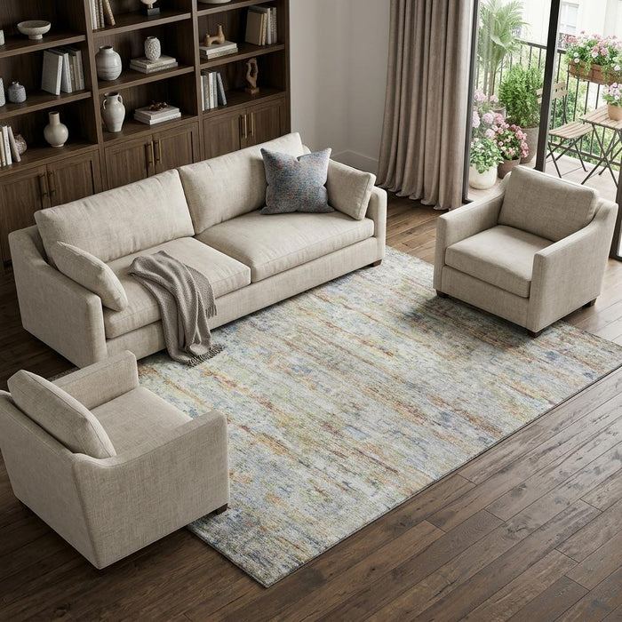 10' X 14' Striped Washable Area Rug With UV Protection (685373) - Copper / Beige / Blue