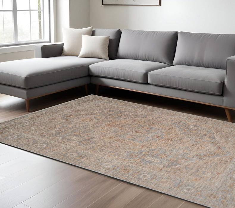 9' X 12' Floral Medallion Area Rug With Fringe - Blue And Sand