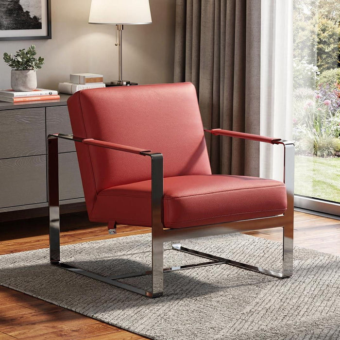 Genuine Leather Arm Chair - Red And Black