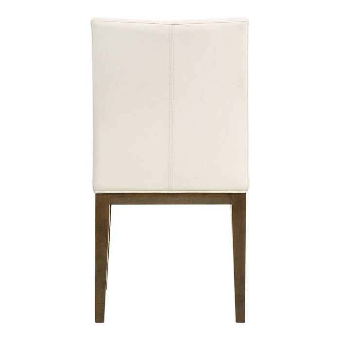 Upholstered Leather Dining Side Chairs (Set of 2) - White / Brown