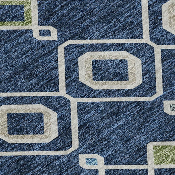 10' X 14' Southwestern Washable Area Rug With UV Protection (674730) - Navy Blue / Peach / Gold