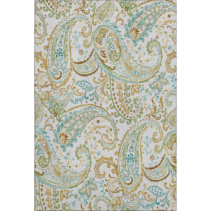 9' X 12' Paisley Distressed Washable Area Rug With UV Protection (647979) - Ivory / Blue / Green