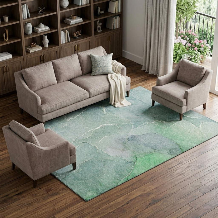 10' X 14' Abstract Washable Area Rug With UV Protection (646996) - Teal / Ivory