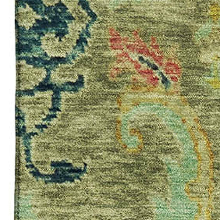 10' X 14' Floral Washable Area Rug With UV Protection (708487) - Green / Blue / Gold