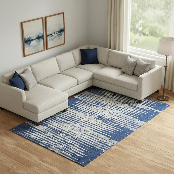 10' X 14' Striped Washable Area Rug With UV Protection (670573) - Navy Blue / Ivory