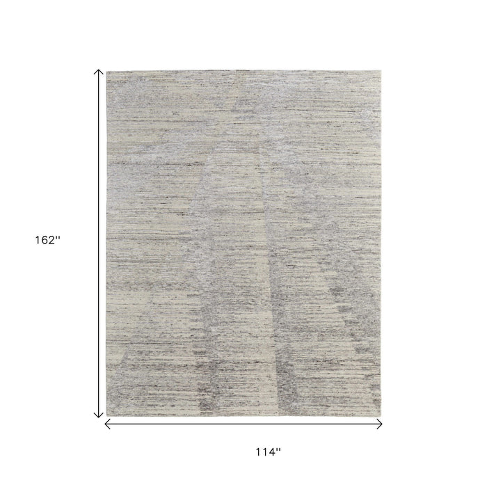 9' X 13' Abstract Hand Knotted Distressed Area Rug - Ivory And Gray