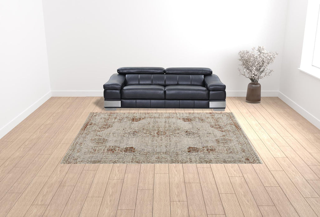 10' x 13' Floral Power Loom Distressed Area Rug With Fringe - Tan Ivory And Orange