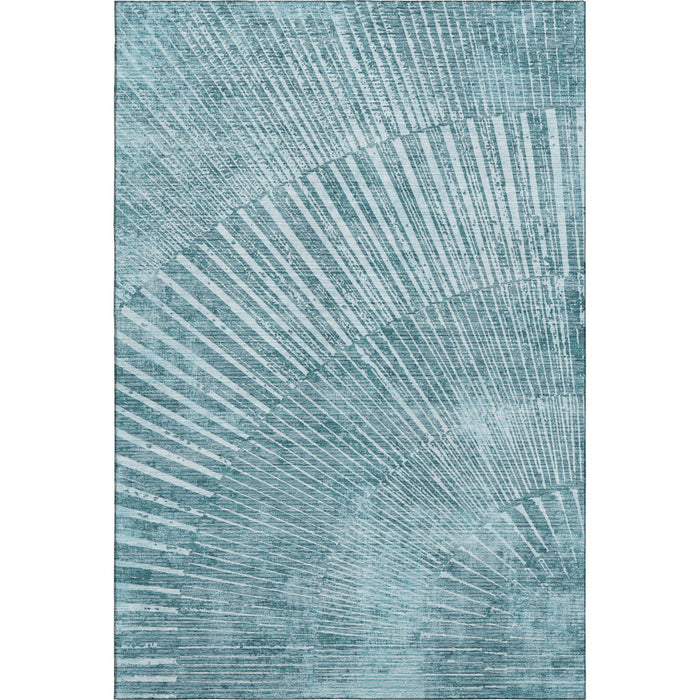 8' X 10' Geometric Washable Area Rug With UV Protection (648356) - Teal / Ivory