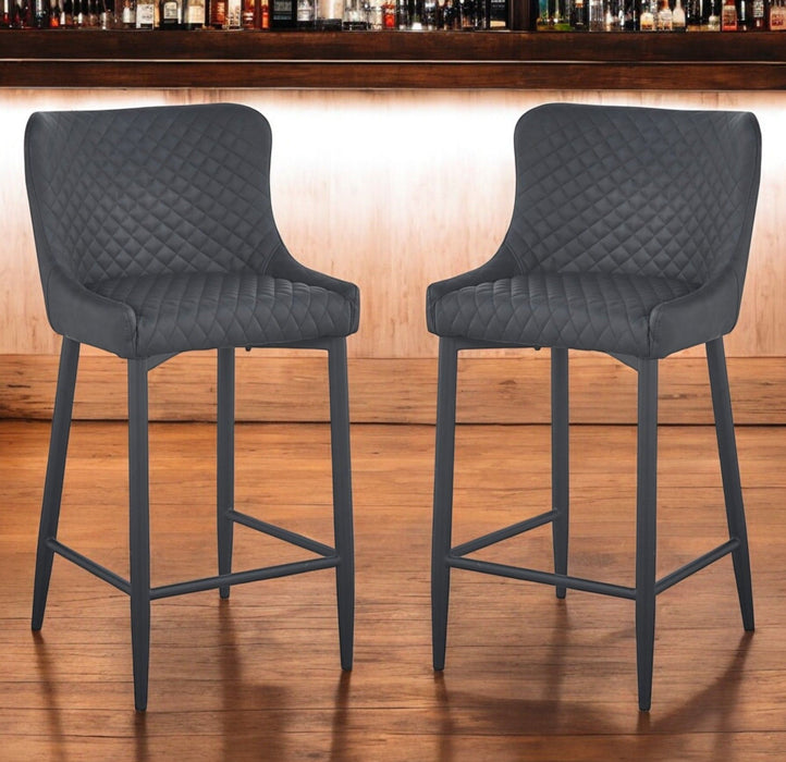 26" Faux Leather And Metal Low Back Counter Height Bar Chairs (Set of 2) - Dark Gray / Black