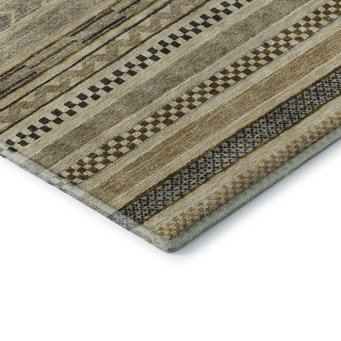 10' X 14' Striped Washable Area Rug With UV Protection (695174) - Chocolate / Gray / Ivory