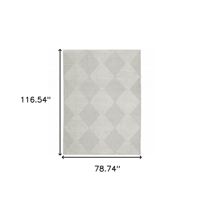 6.6' x 9.7' Geometric Power Loom Area Rug - Gray And White