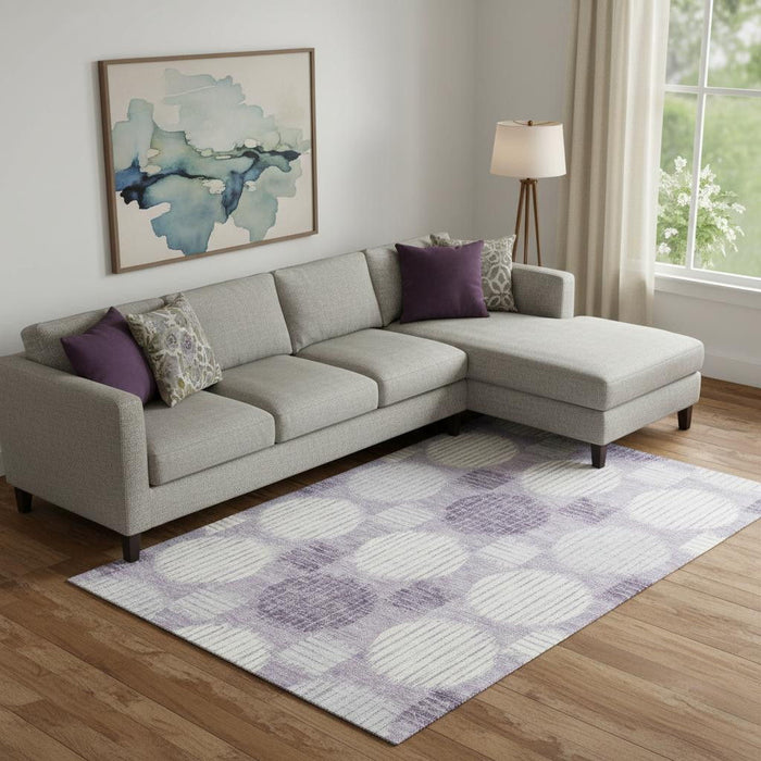 10' X 14' Geometric Washable Area Rug With UV Protection (671576) - Purple / Ivory / Gray