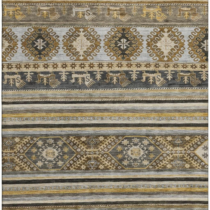 10' X 14' Medallion Washable Area Rug With UV Protection (695246) - Chocolate / Ivory / Gray