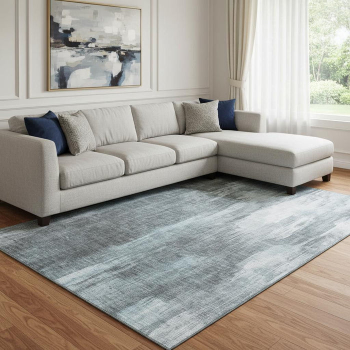 8' X 10' Abstract Washable Area Rug With UV Protection (649616) - Teal / Ivory