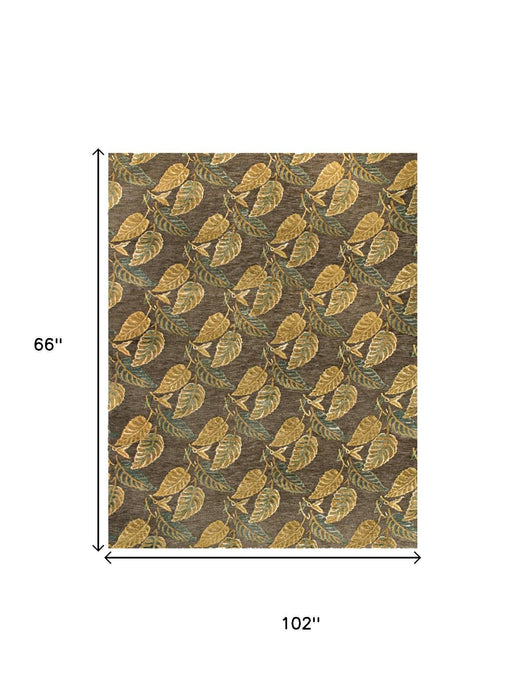 5' X 8' Floral Hand Knotted Area Rug (744155) - Brown / Gold / Gray
