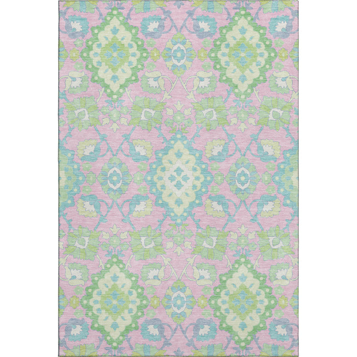 10' X 14' Oriental Washable Area Rug With UV Protection (678868) - Pink / Teal / Lime Green