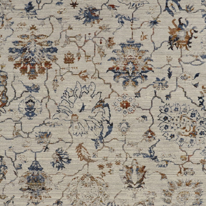 12' x 15' Floral Power Loom Distressed Area Rug With Fringe - Orange And Ivory