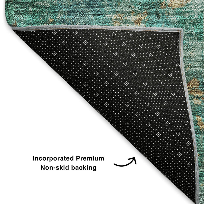 10' X 14' Abstract Washable Area Rug With UV Protection (651022) - Blue / Gold / Green