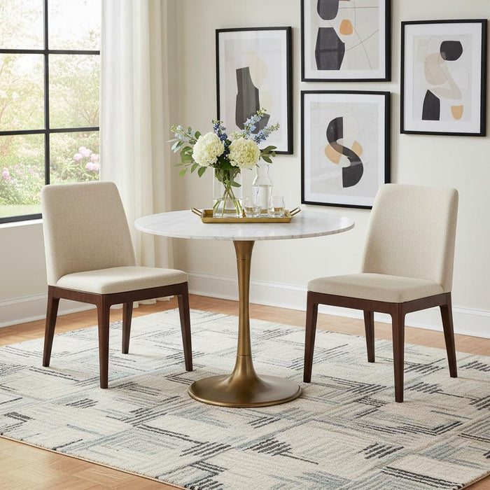 36" Modern Marble And Burnished Pedestal Bistro Table - White / Gold
