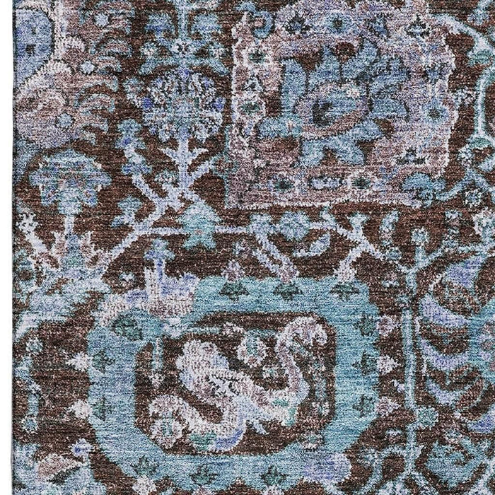 10' X 14' Damask Washable Area Rug With UV Protection (684292) - Chocolate / Teal