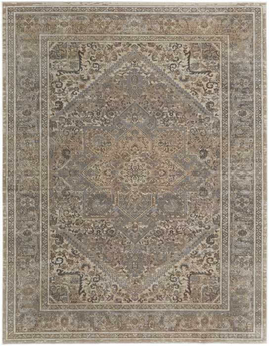 8' x 10' Floral Power Loom Distressed Area Rug - Tan Brown And Ivory