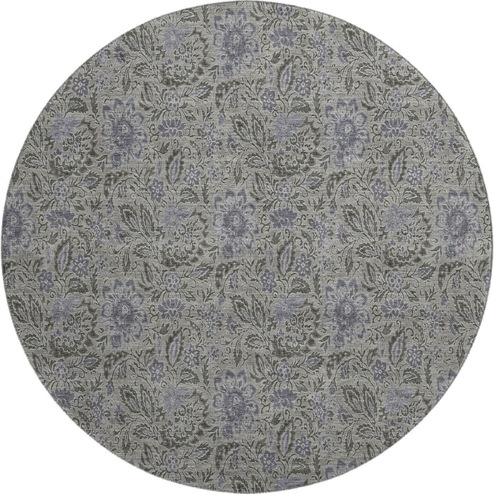 8' Floral Washable Round Rug With UV Protection (654985) - Khaki / Gray