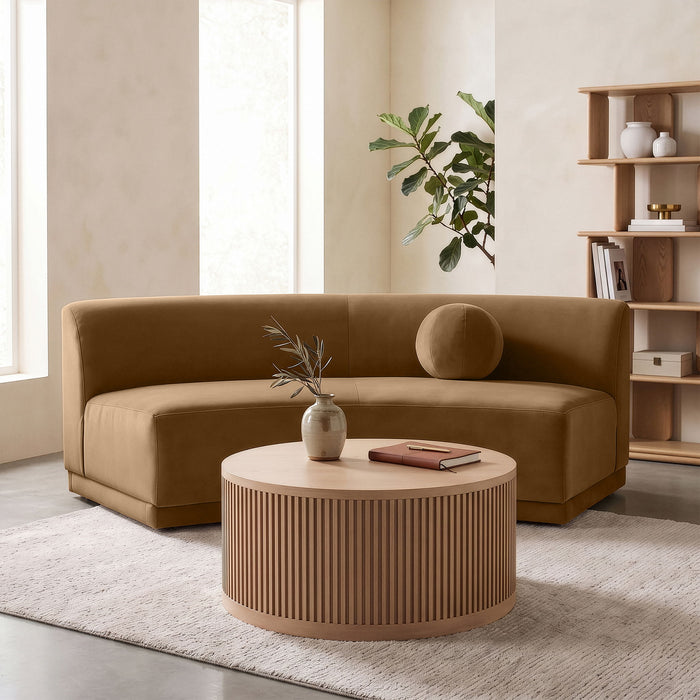 Velvet performance fabric armless sofa by Meridian Furniture, featuring a sleek stationary design with plush upholstery.