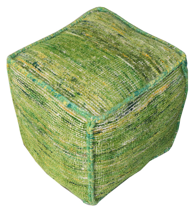 Recycled Silk And Cotton Blend Cube Pouf Ottoman - Green