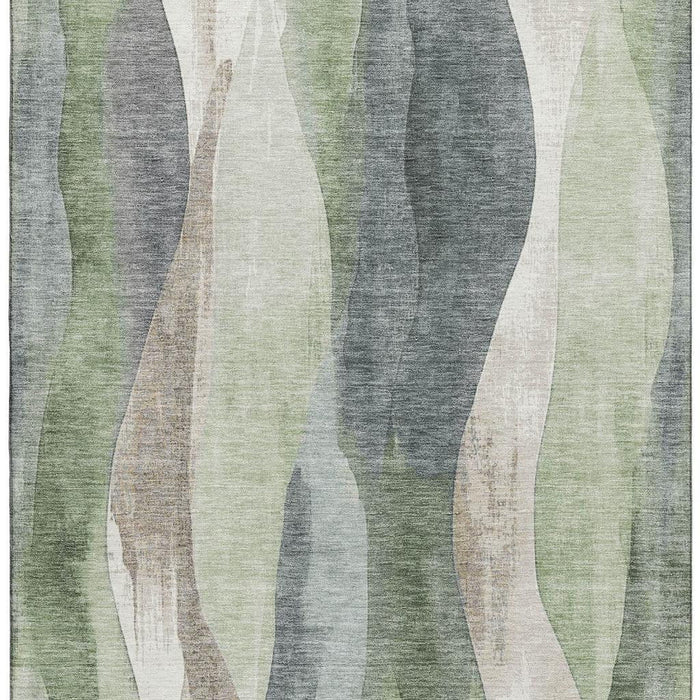 10' X 14' Abstract Washable Area Rug With UV Protection (710274) - Fern Green / Beige / Gray
