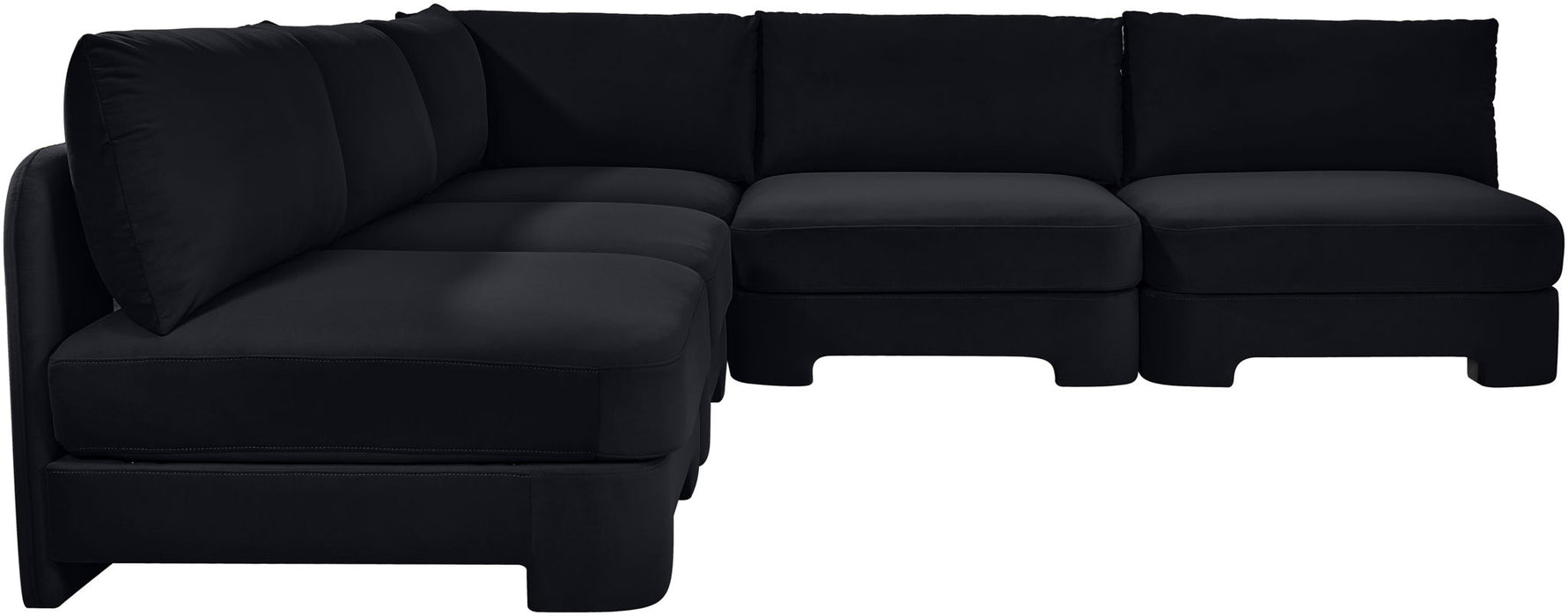 Hammond velvet performance fabric 5-piece armless sectional sofa by Meridian Furniture, showcasing plush upholstery and modern design.