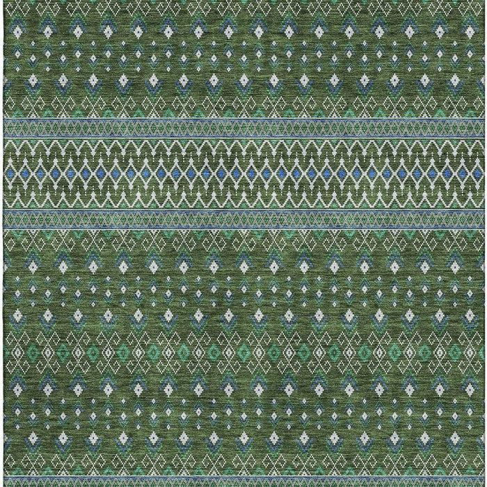 10' X 14' Tribal Washable Area Rug With UV Protection (657131) - Olive Green / Blue / Ivory