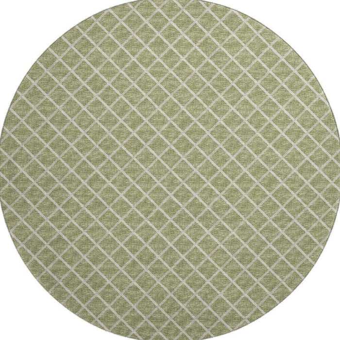 8' Geometric Washable Round Rug With UV Protection - Artichoke Green / Ivory