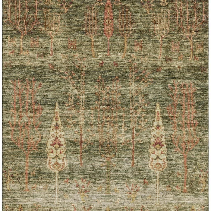 10' X 14' Floral Washable Area Rug With UV Protection (708187) - Artichoke Green / Rust