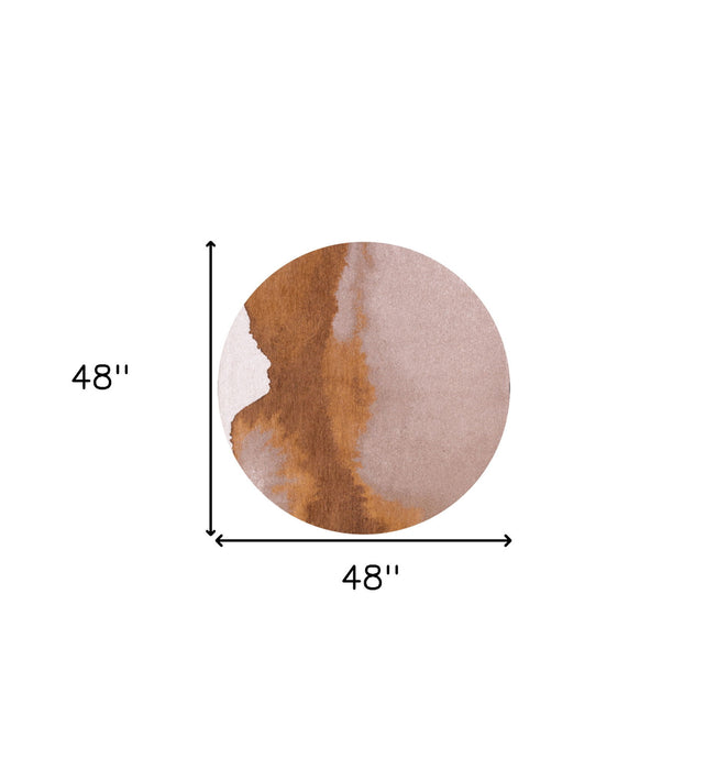 4' x 4' Round Abstract Non Skid Area Rug - Yellow And Brown
