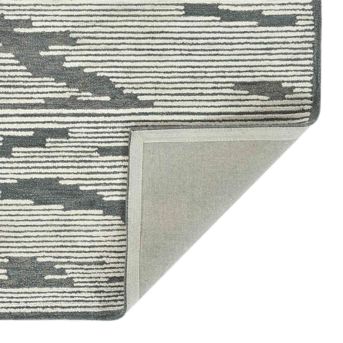 8' X 10' Wool Geometric Hand Hooked Area Rug - Dark Gray / Ivory