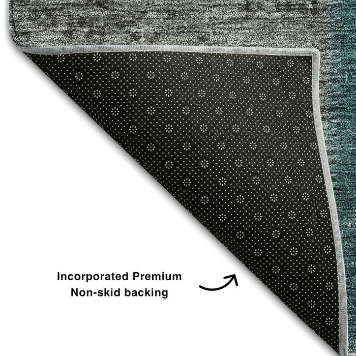 5' X 8' Patchwork Washable Area Rug With UV Protection (655206) - Teal / Gray