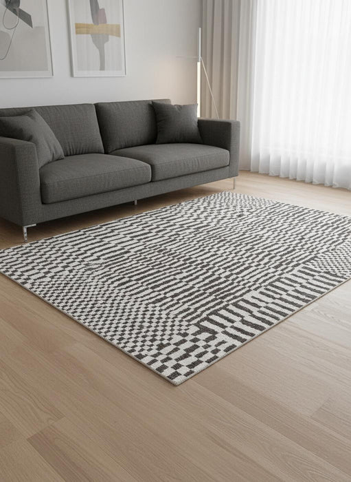 8' Geometric Berber Washable Round Rug With UV Protection (610098) - Gray / Beige
