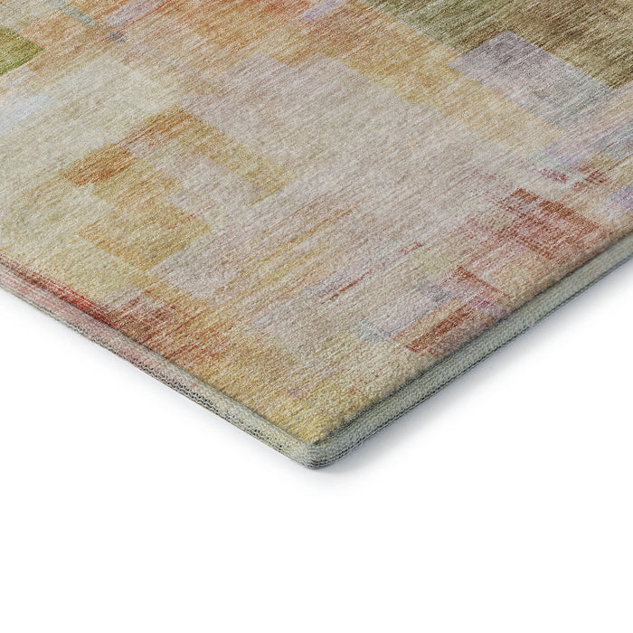 10' X 14' Abstract Geometric Washable Area Rug With UV Protection (683488) - Coral / Ivory / Gold