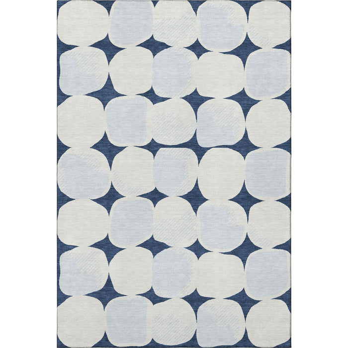 10' X 14' Abstract Geometric Washable Area Rug With UV Protection (669216) - Navy Blue / Ivory