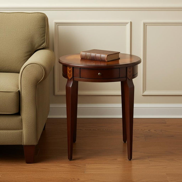 With Maple Inlay Round Accent Table - Cherry